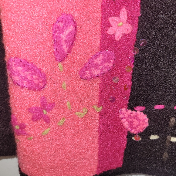 Vintage Tanjay Patchwork Embroidered Floral Cardigan Boho Art Sweater S - Picture 9 of 11